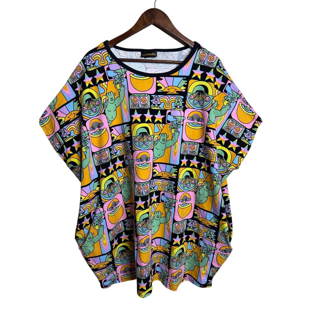 Nooworks Psychedelic Rainbow Smiley Pop Art Oversized Dolman Tee size 3X Pockets